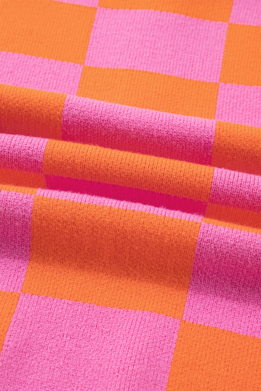 Sachet Pink Checkered Knit Polo Collar Baggy Sweater