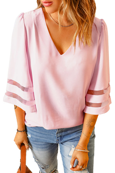 Flare Sleeve V Neck Loose Blouse