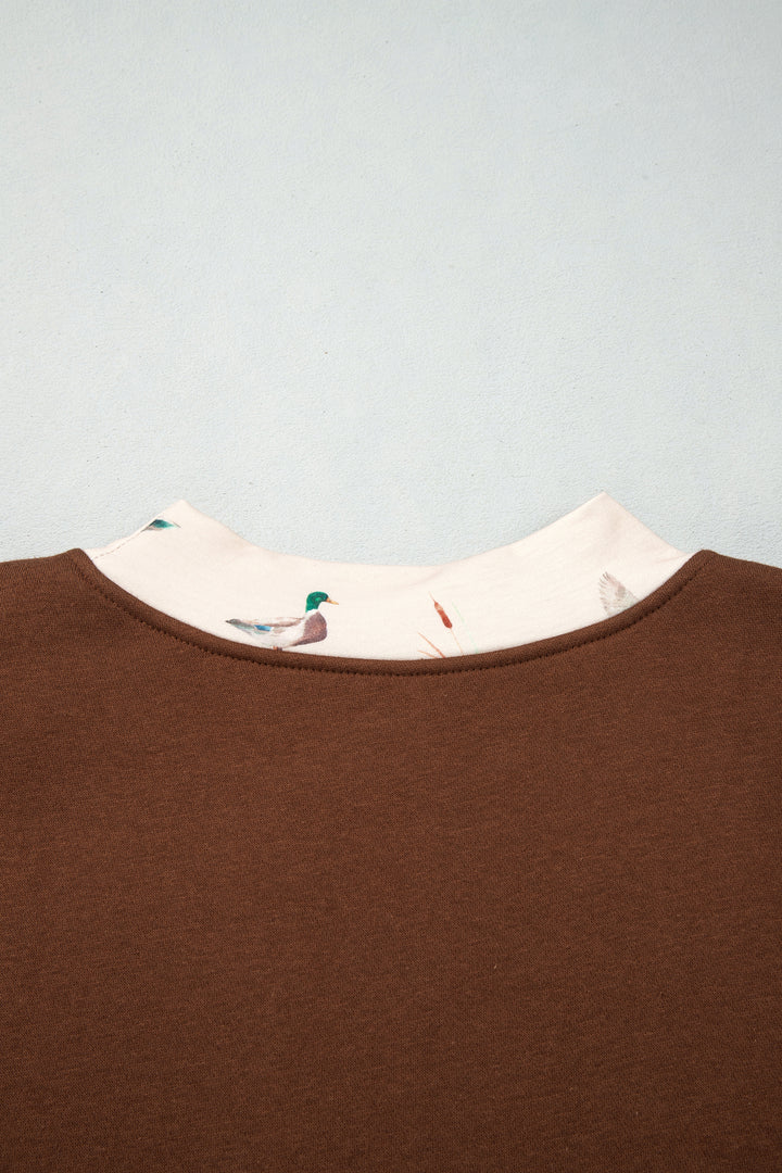 Coffee Western Contrast Detail Letter Graphic Baggy Sweatshirt