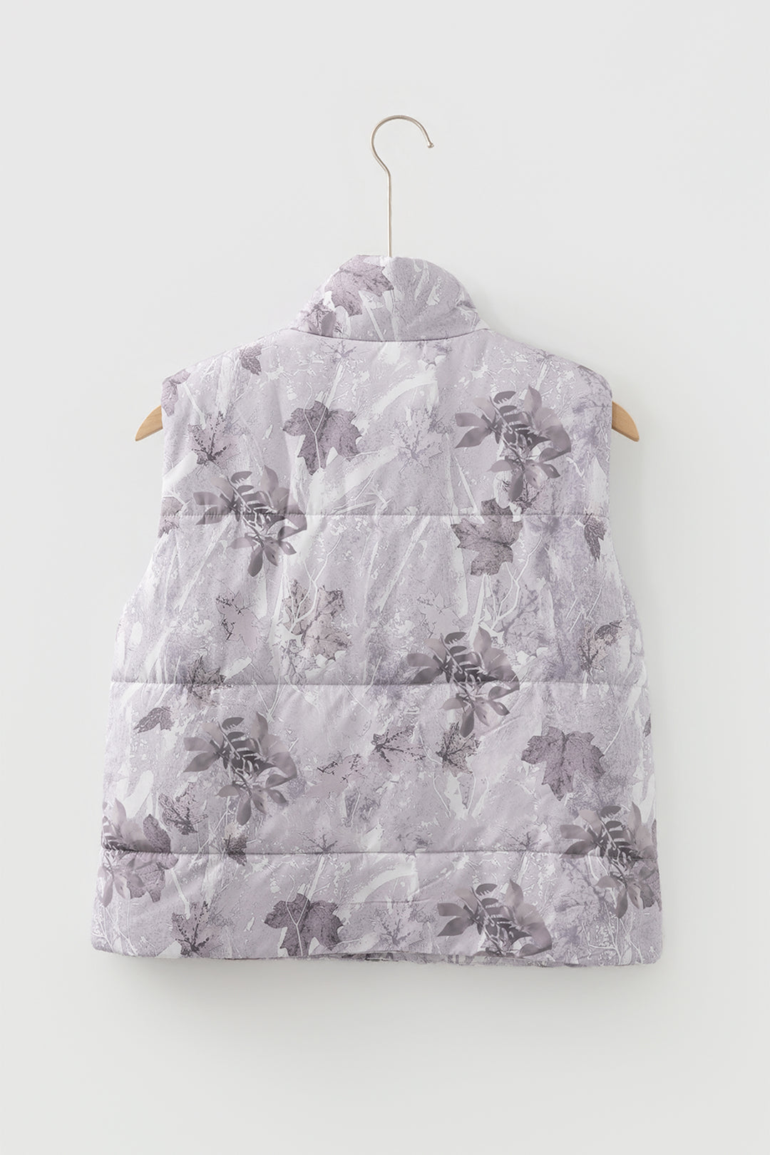 Gray Camo Leaf Print Winter Puffer Vest