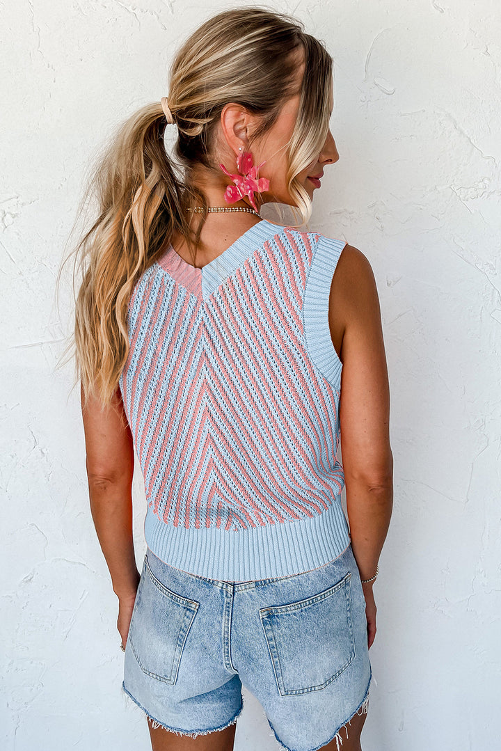 Black Contrast Chevron Knit V Neck Sweater Vest