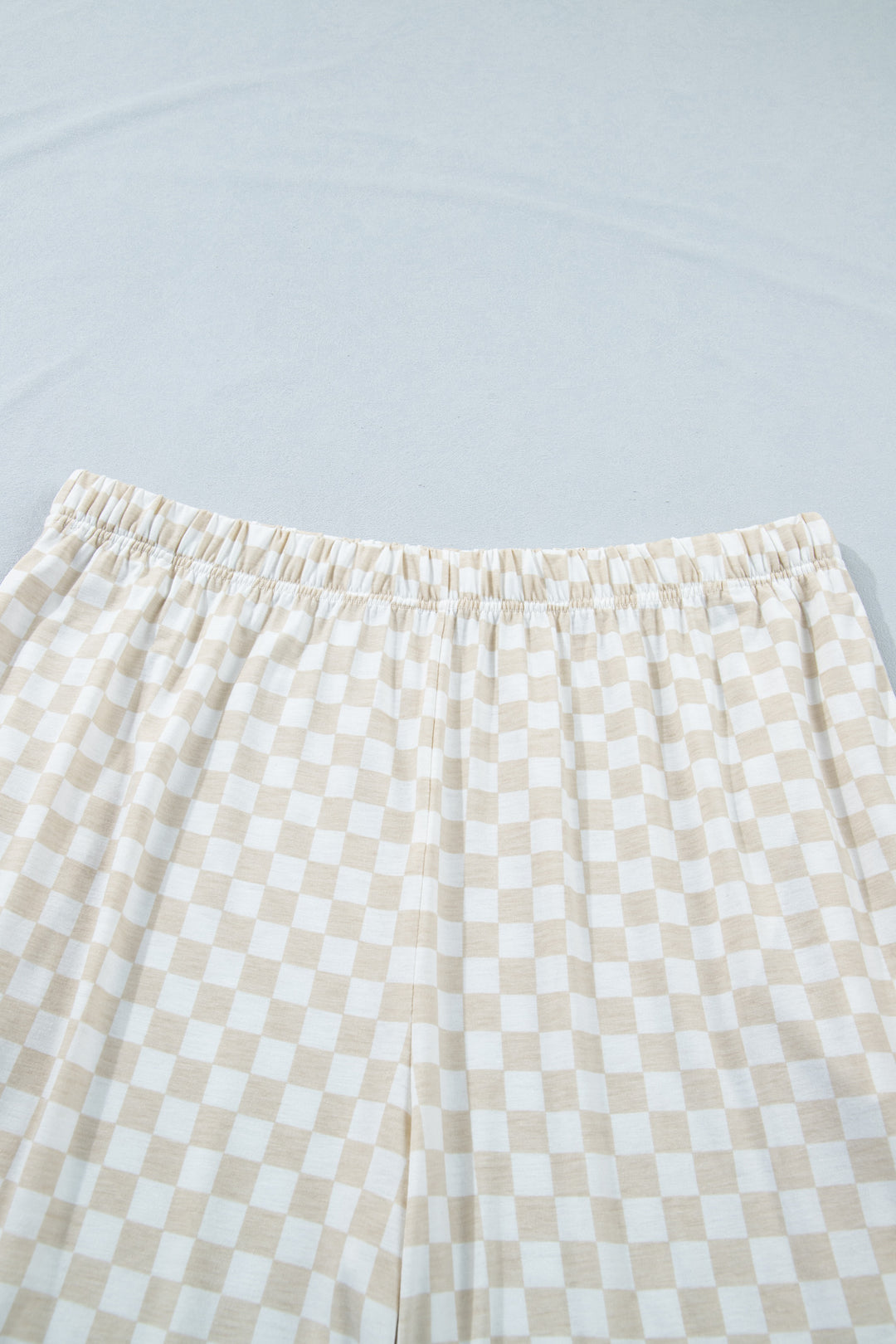 Khaki Plus Size Checkered Print Half Sleeve Tee Loose Pants Two-piece Lounge Set