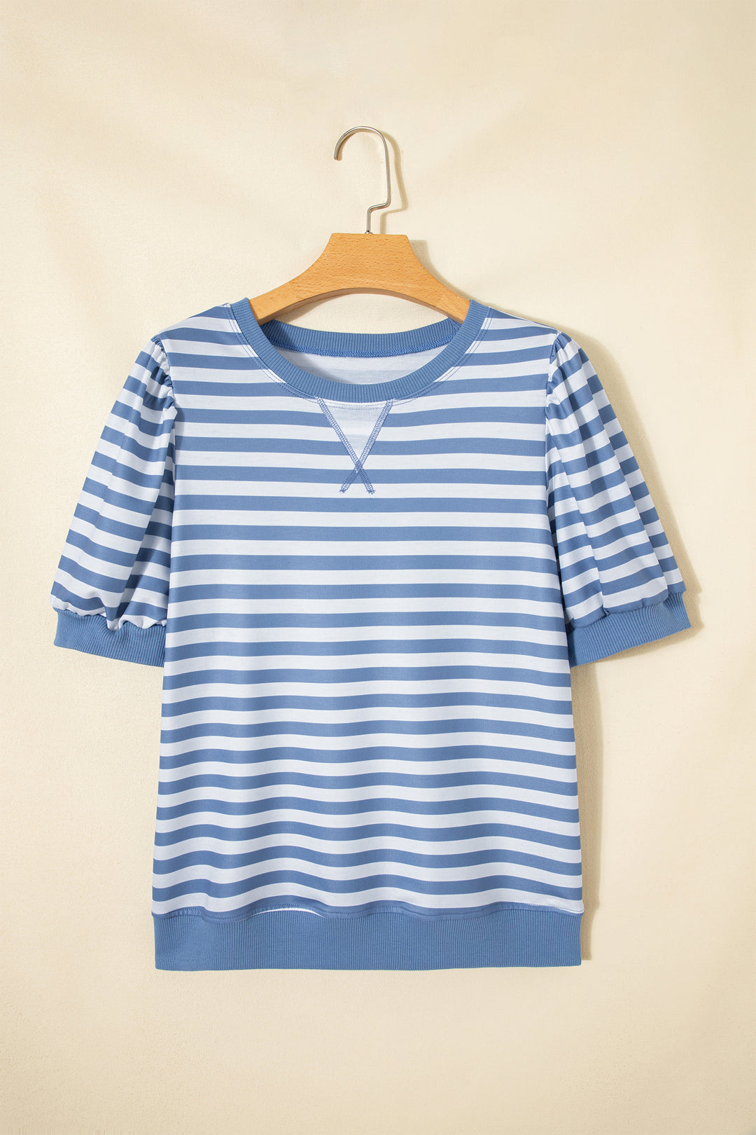 Orange Stripe Short Bubble Sleeve T Shirt