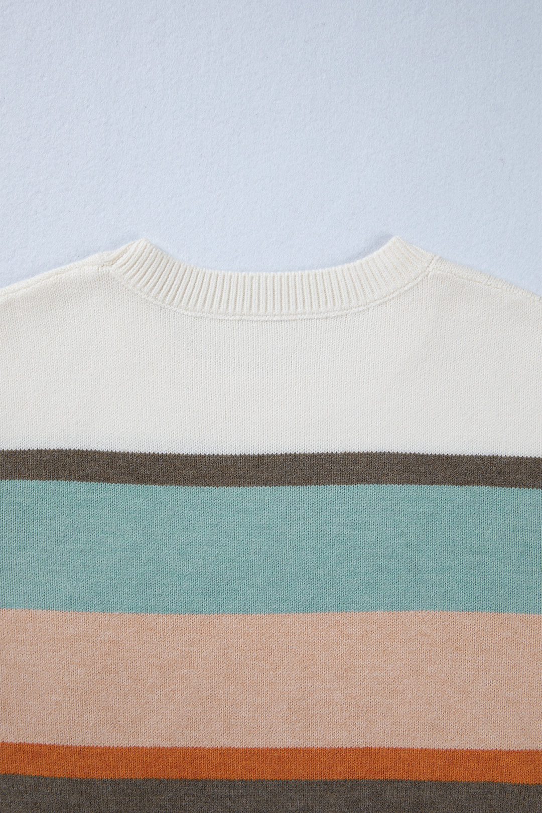 White Striped Color Block Knit Drop Shoulder Sweater
