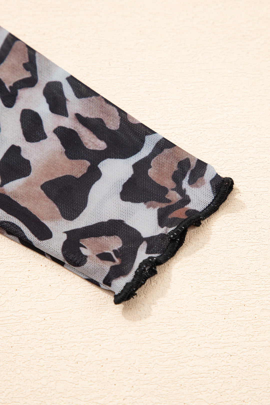 Brown Leopard Mock Neck Mesh Long Sleeve Top