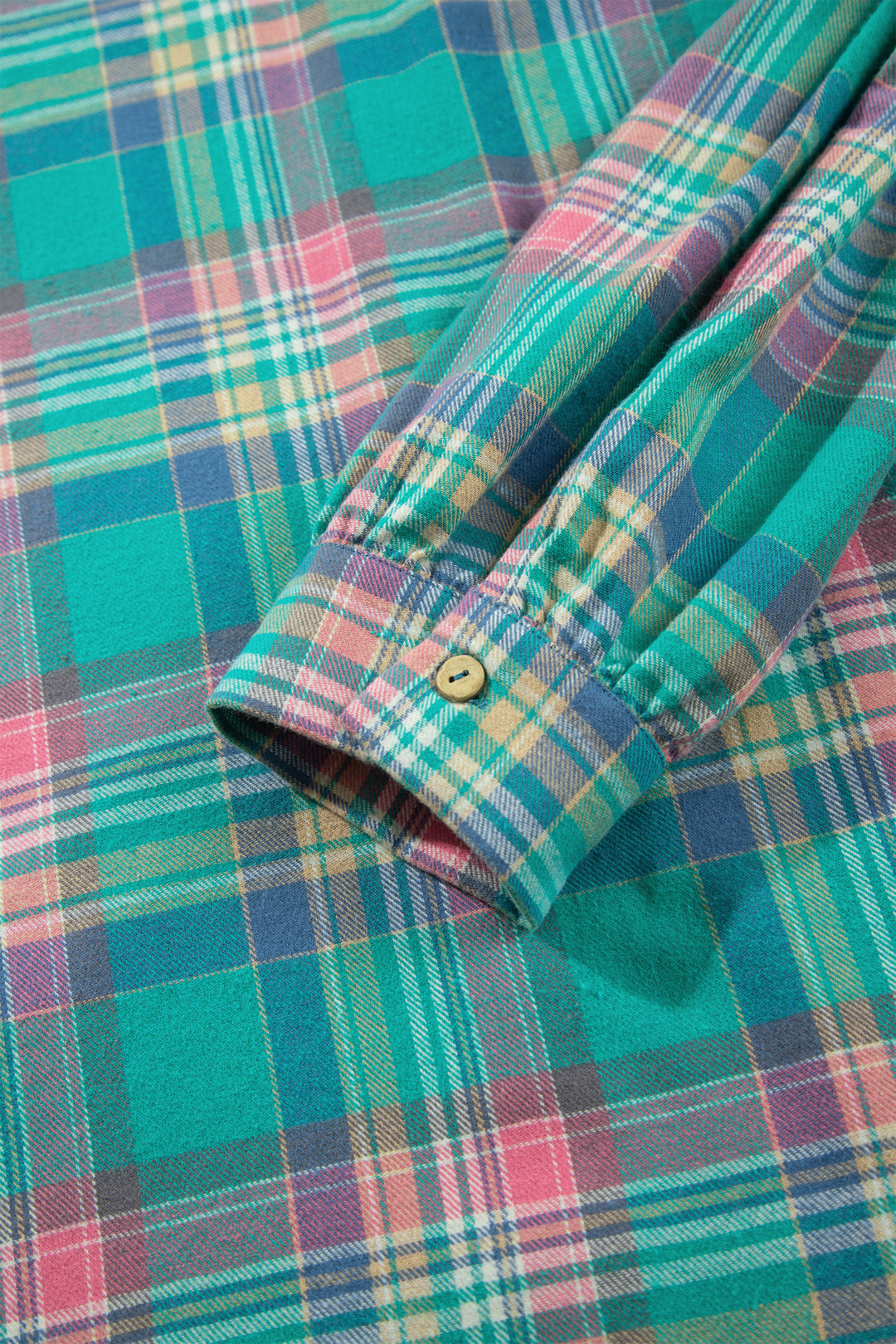 Green Plaid Button-Up Shift Long Sleeve V Neck Plus Size Dress