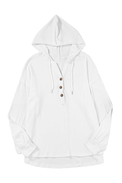 White Buttoned High and Low Hem Hoodie