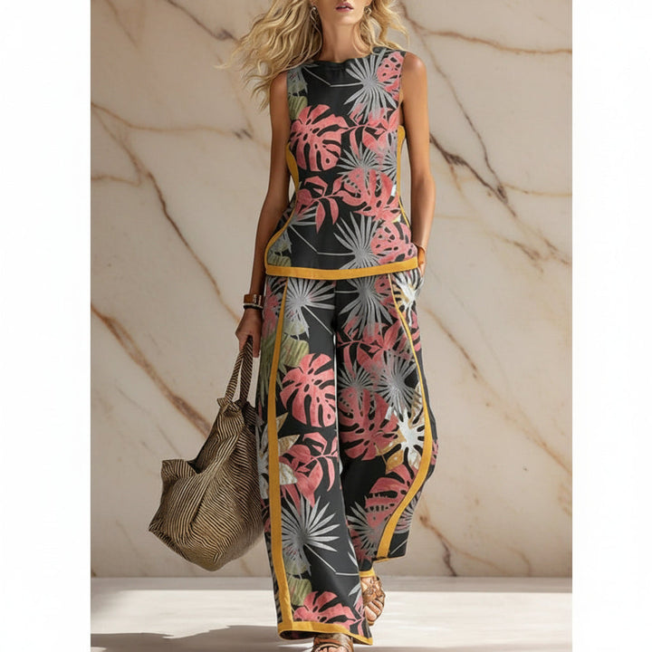 Printed Retro Sleeveless Top &amp; Wide-Leg Pants Set | 12 Prints S–5XL