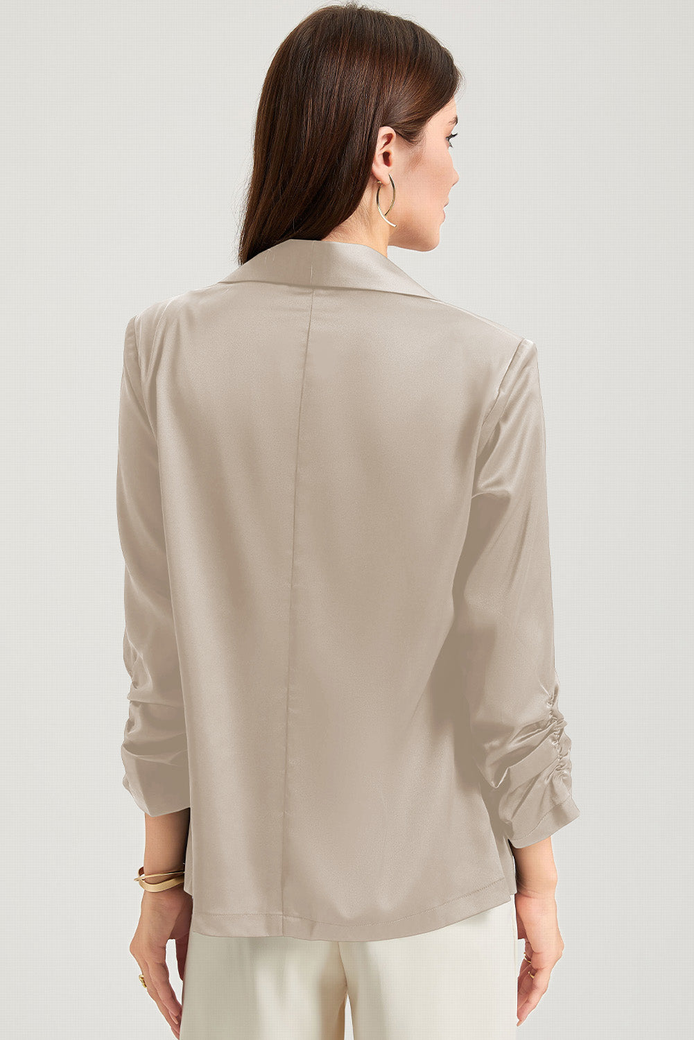 Apricot Solid Lapel Collar Satin Blazer