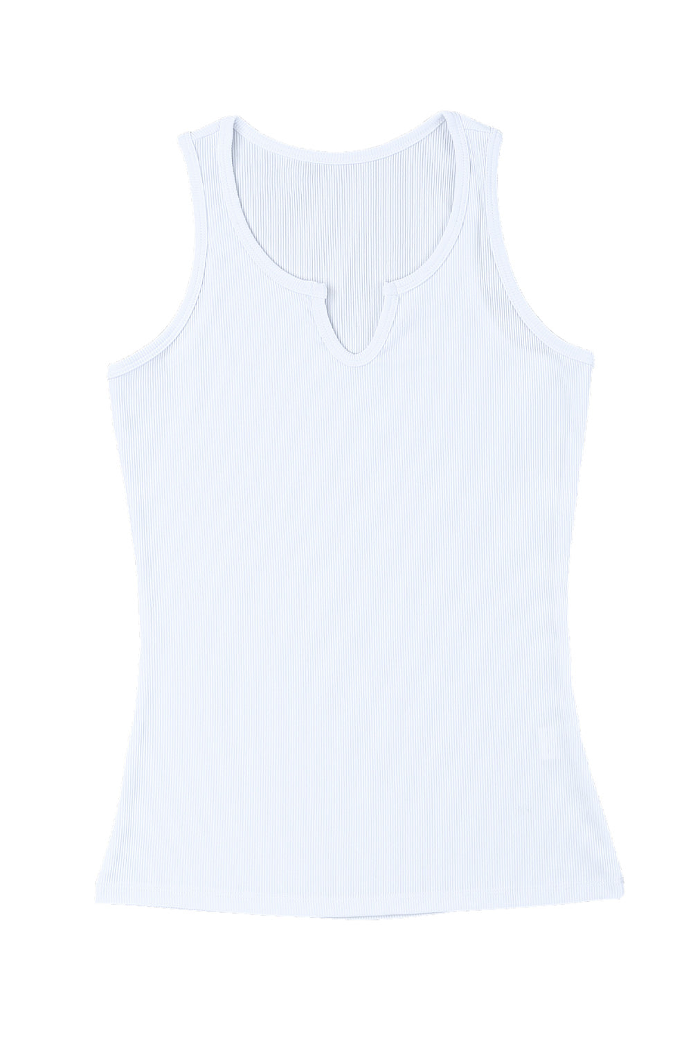 White Split Neck Ribbed Knit Tank Top