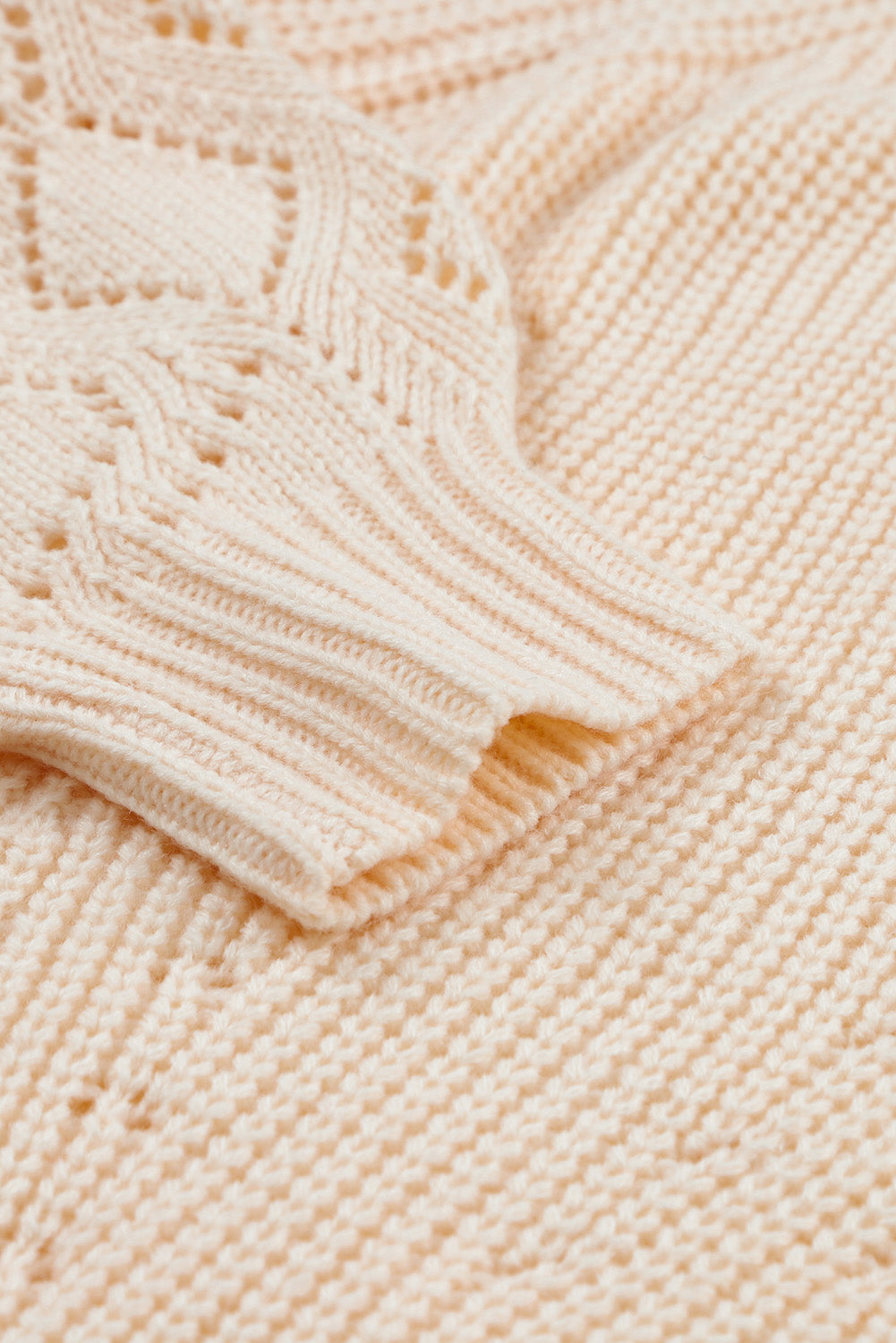 Beige Hollow-out Puffy Sleeve Knit Sweater