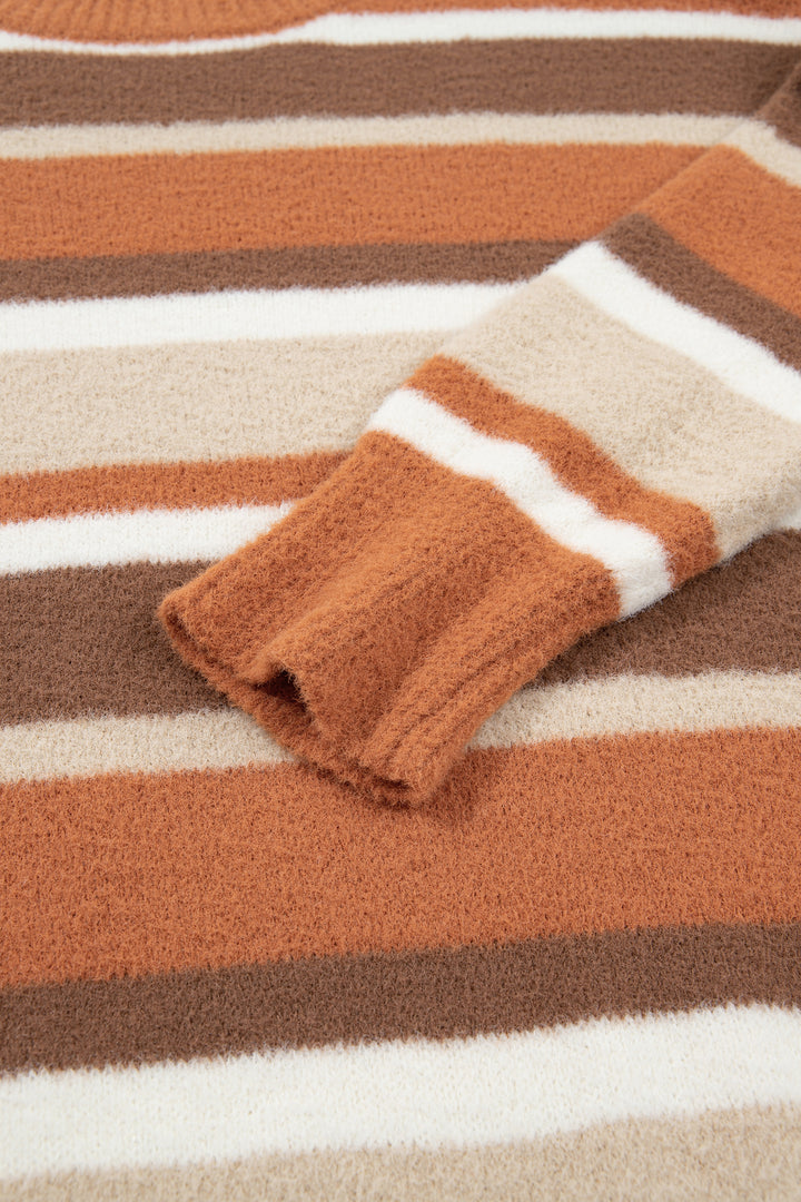 Orange Stripe Dropped Shoulder Loose Pullover Sweater