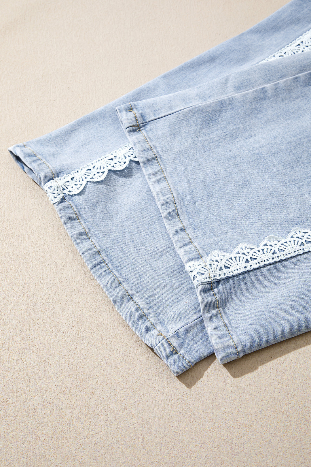 Beau Blue Lace Trim Casual Full-Length Regular Fit Jeans
