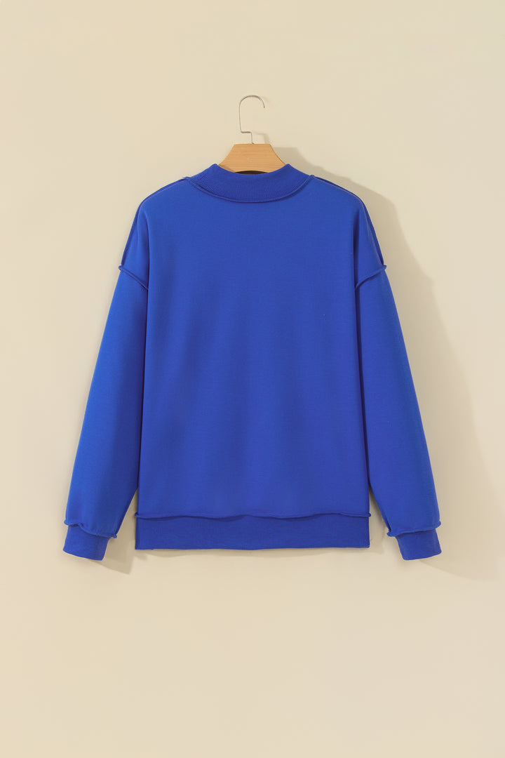 Black Oversize Drop Shoulder Reversible Mock Neck Sweatshirt