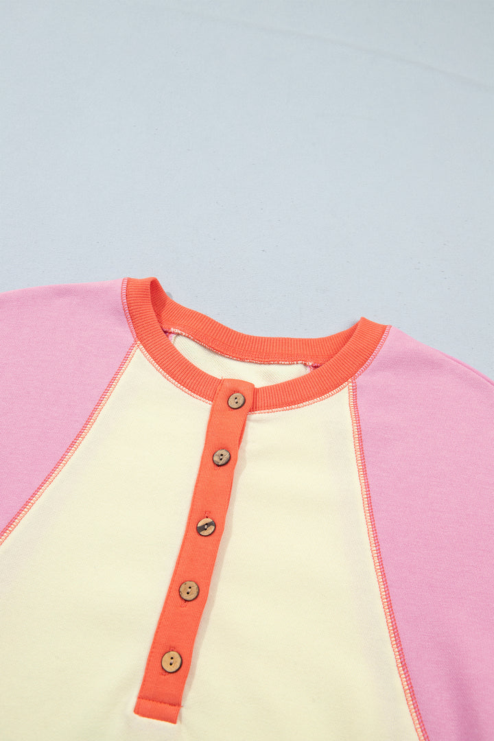 Multicolour Exposed Seam Colorblock Patchwork Pullover Long Sleeve Top