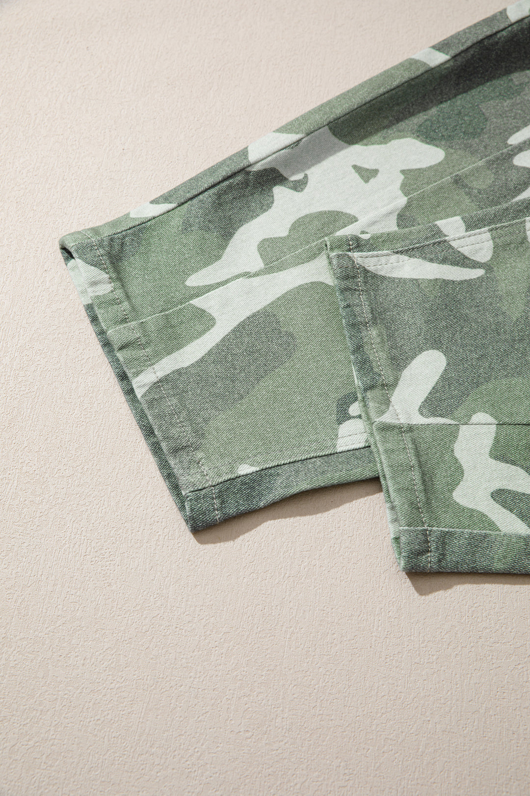 Green Camo Print Button Fly Straight Leg Ankle Length Jeans