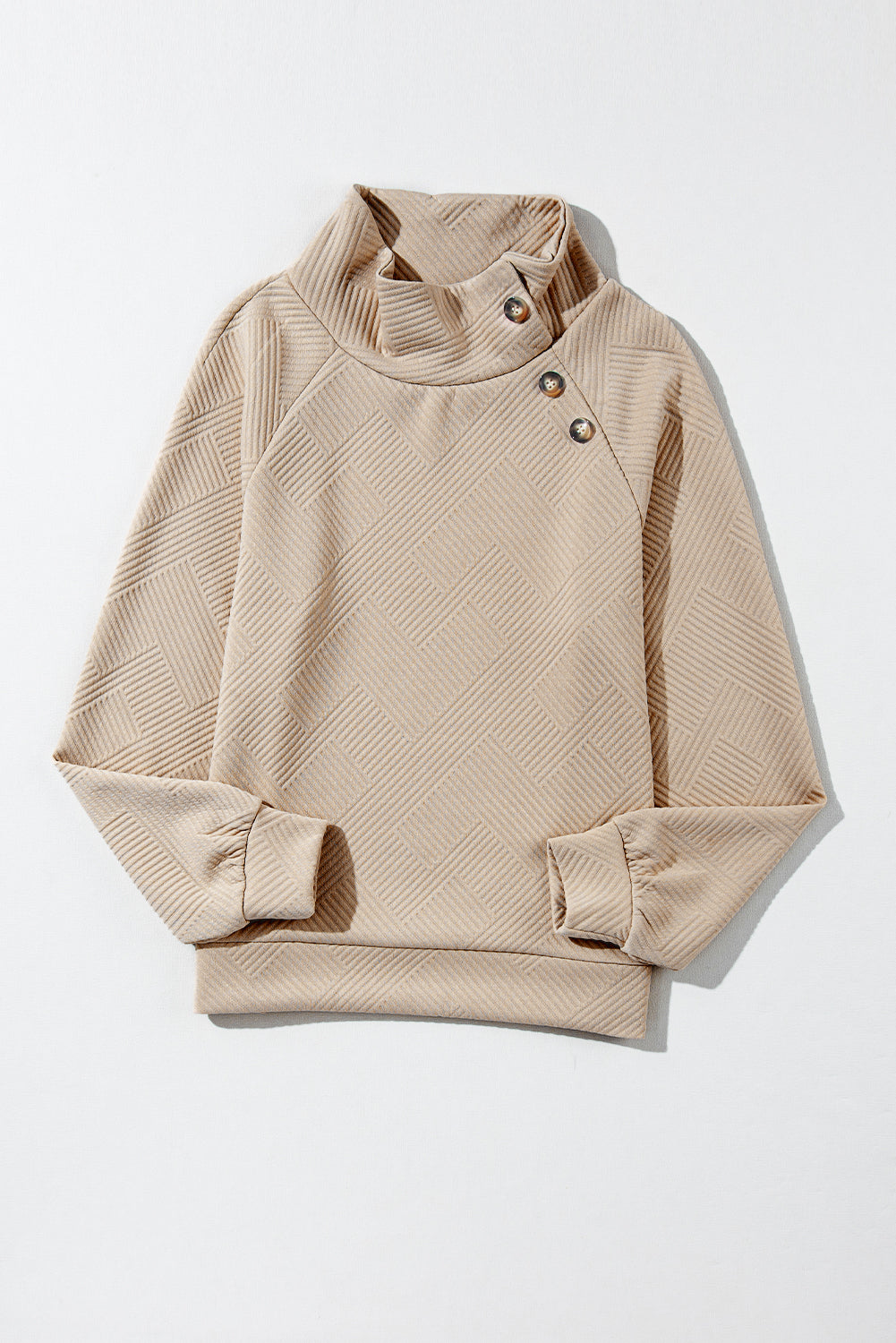 Apricot  Asymmetric Buttons Detail High Neck Textured Sweatshirt