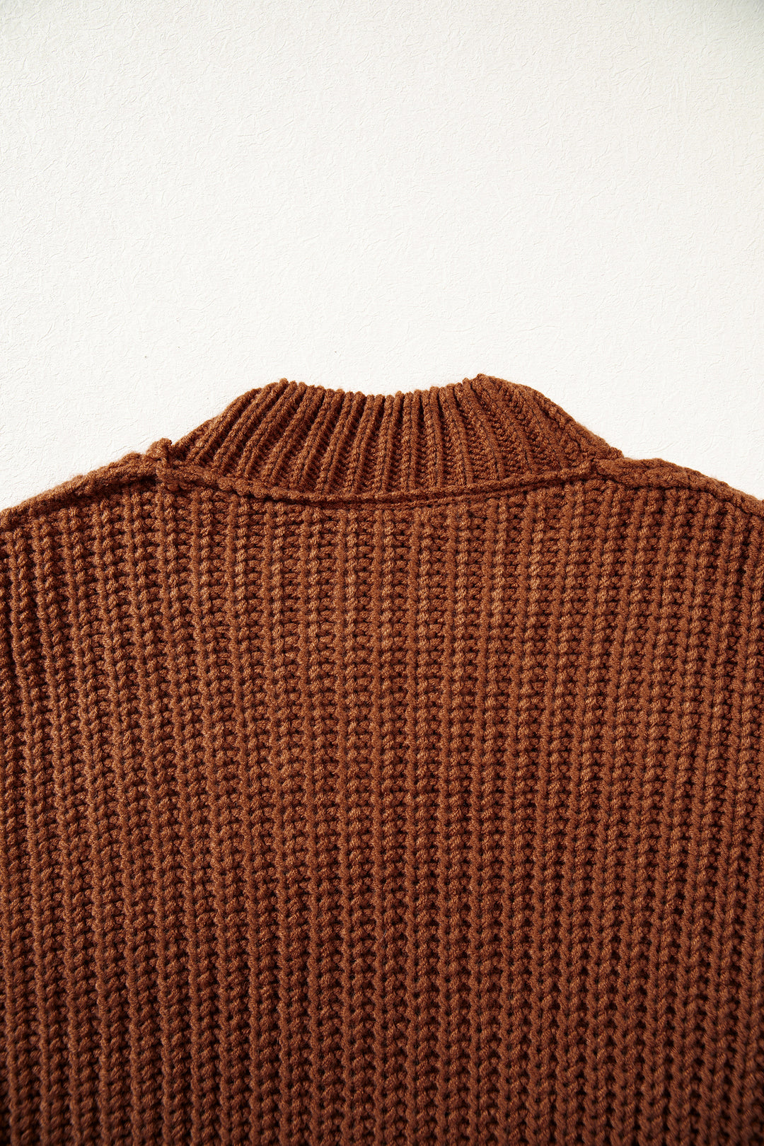 Coffee Solid Color Cable Knit High Neck Loose Pullover Sweater