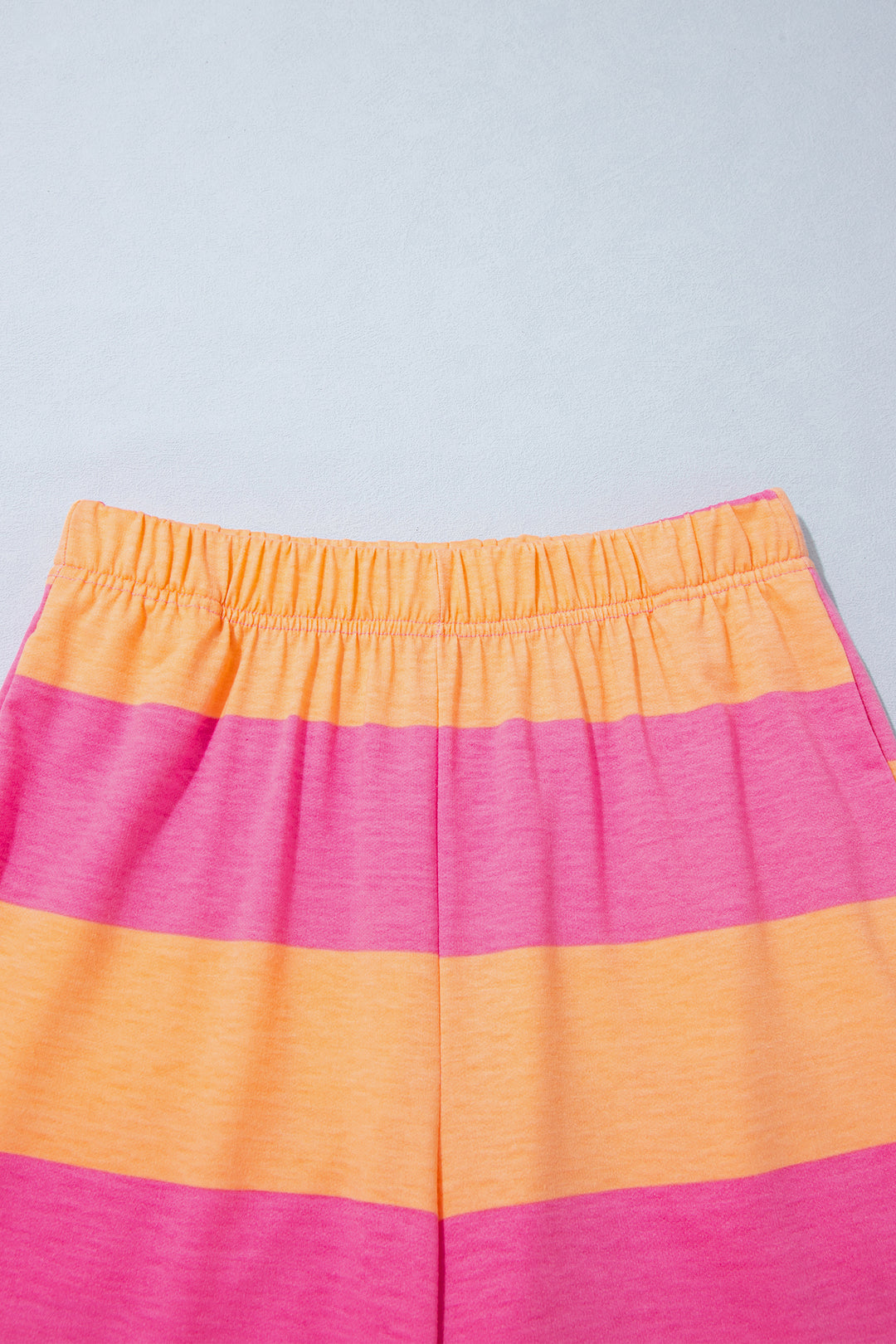 Orange Stripe Colorblock Half Sleeve Top Casual Loose Pants 2pcs Set