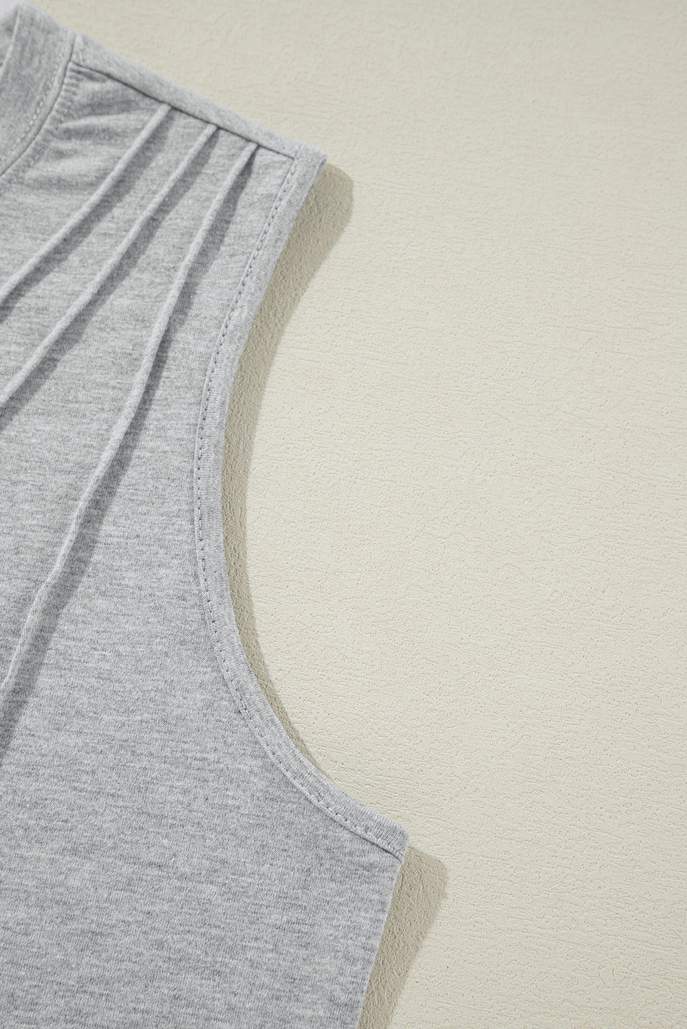 Gray Crew Neck Pleated Tank Top