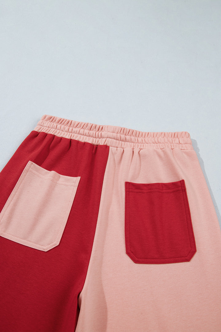 Russet Orange Raw Seam Colorblock Wide Leg Ankle Length Casual Pants