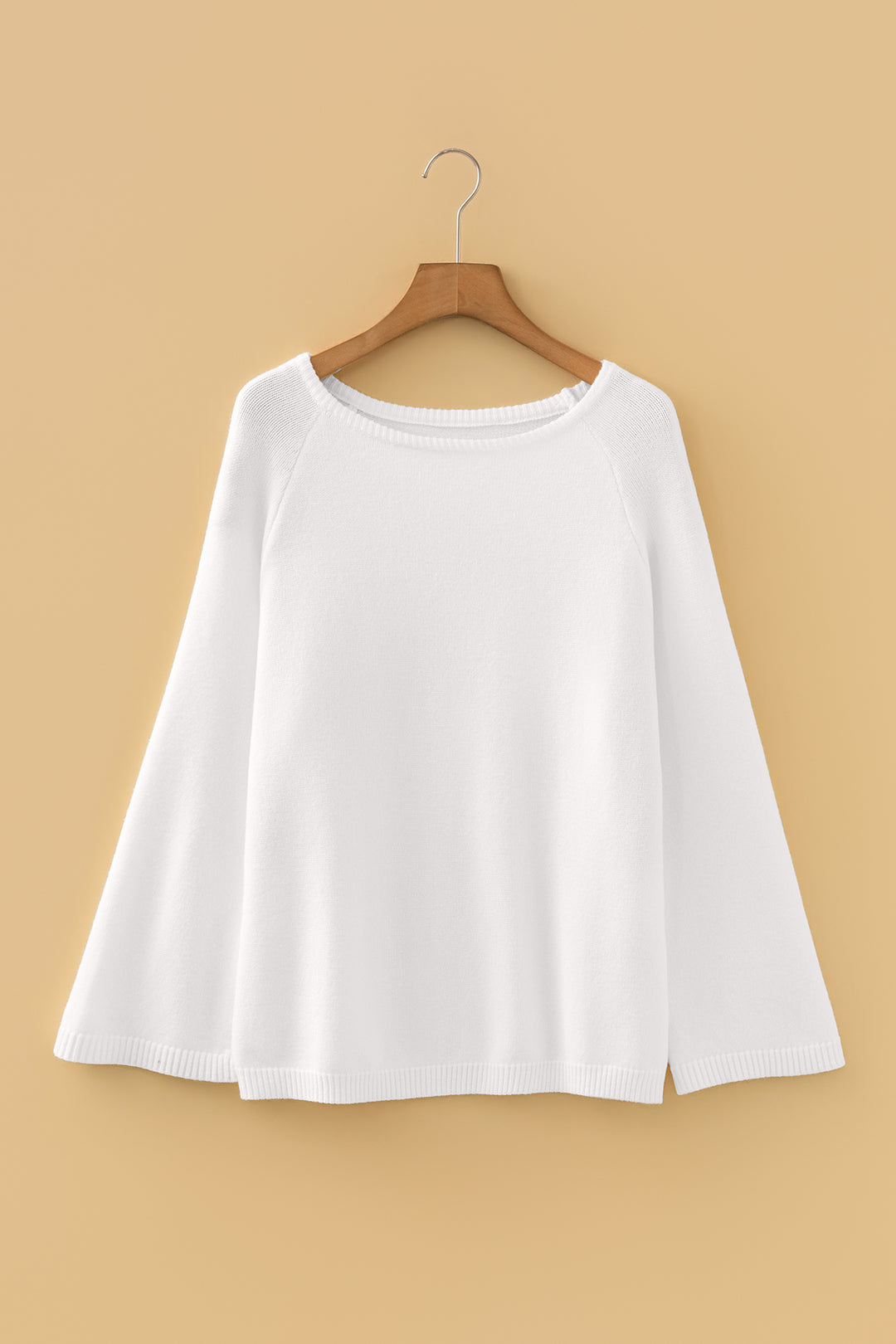 White Solid Color Knit Loose Bracelet Sleeve Dolman Sweater