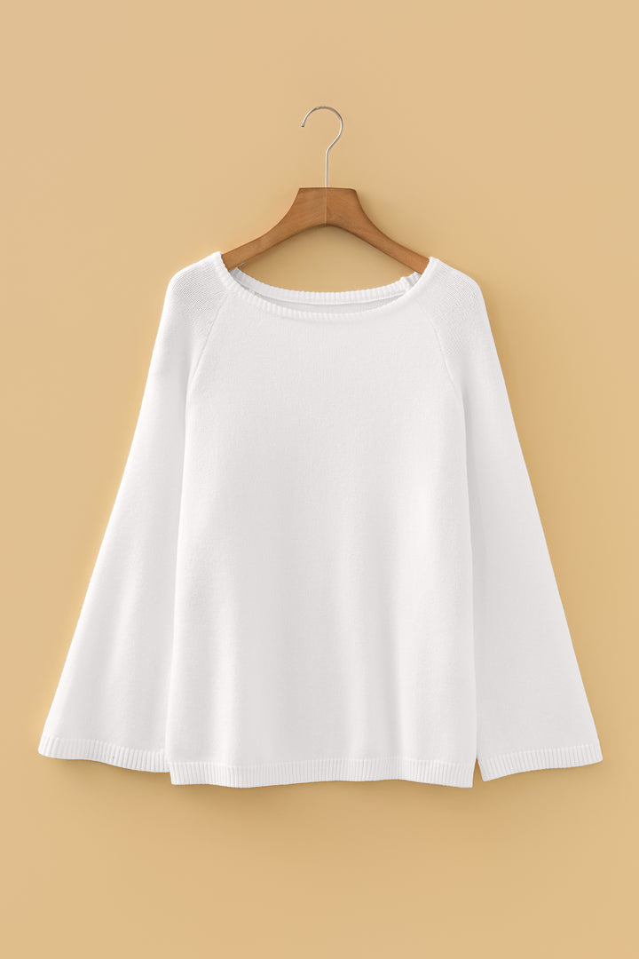 White Solid Color Knit Loose Bracelet Sleeve Dolman Sweater