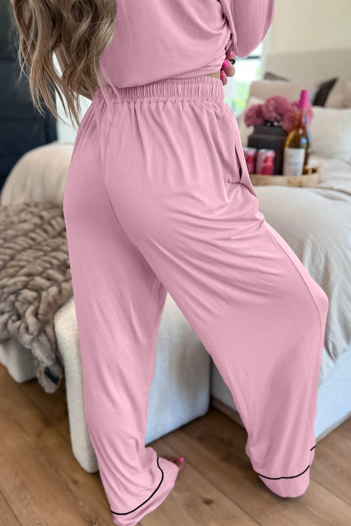 Delicacy Long Sleeve Colorblock Patchwork Two Piece Home Wear Lounge Set