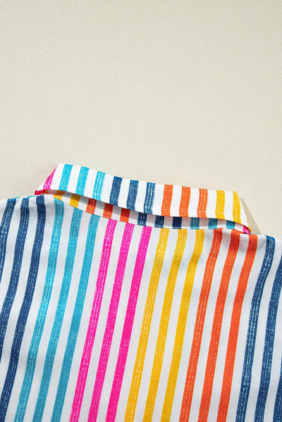 Orange Stripe Multicolor Drop Shoulder Loose Shirt