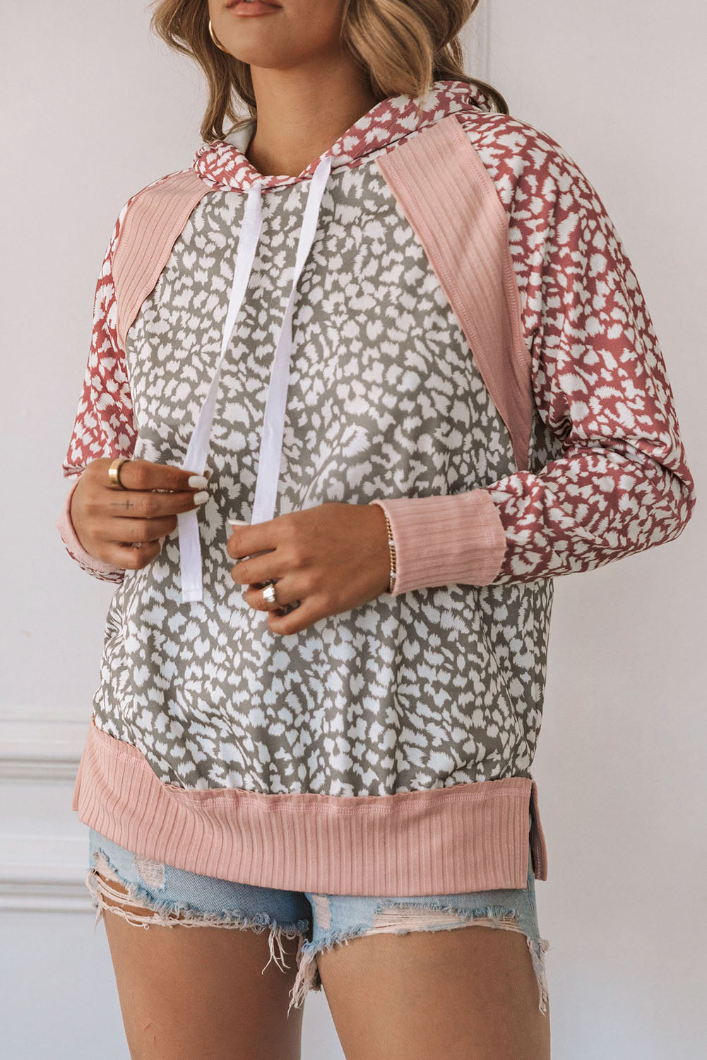 Pink Leopard Long Sleeve Hooded Sweatshirt