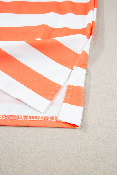 Orange Stripe Contrast Patch Pocket Drop Sleeve T Shirt