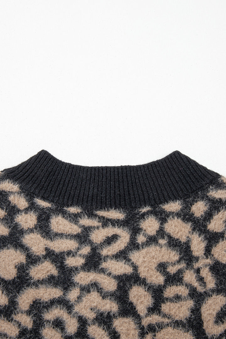 Pink Leopard Print Knit Sleeveless Regular Wash Sweater Vest