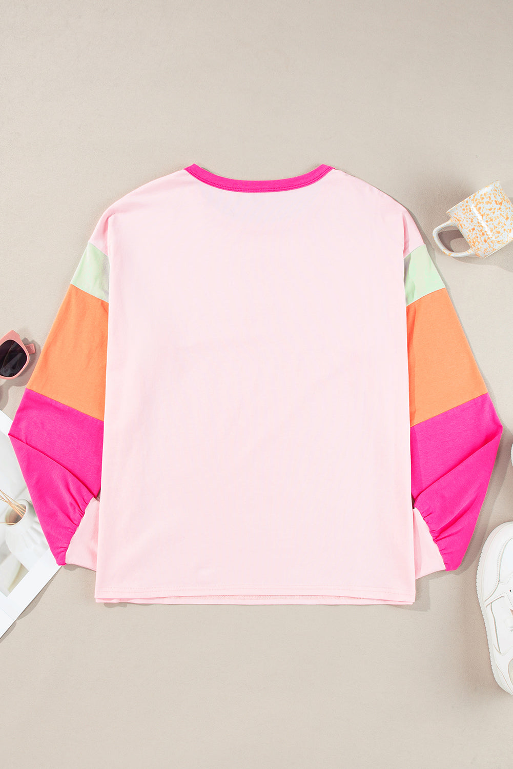 Pink GAME DAY Rugby Football Graphic Color Block Sleeve Top