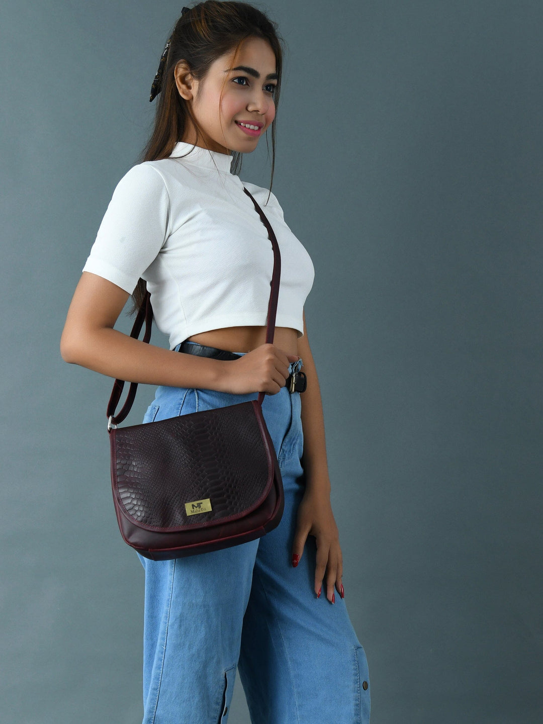 The Croco Satchel- Cherry Red