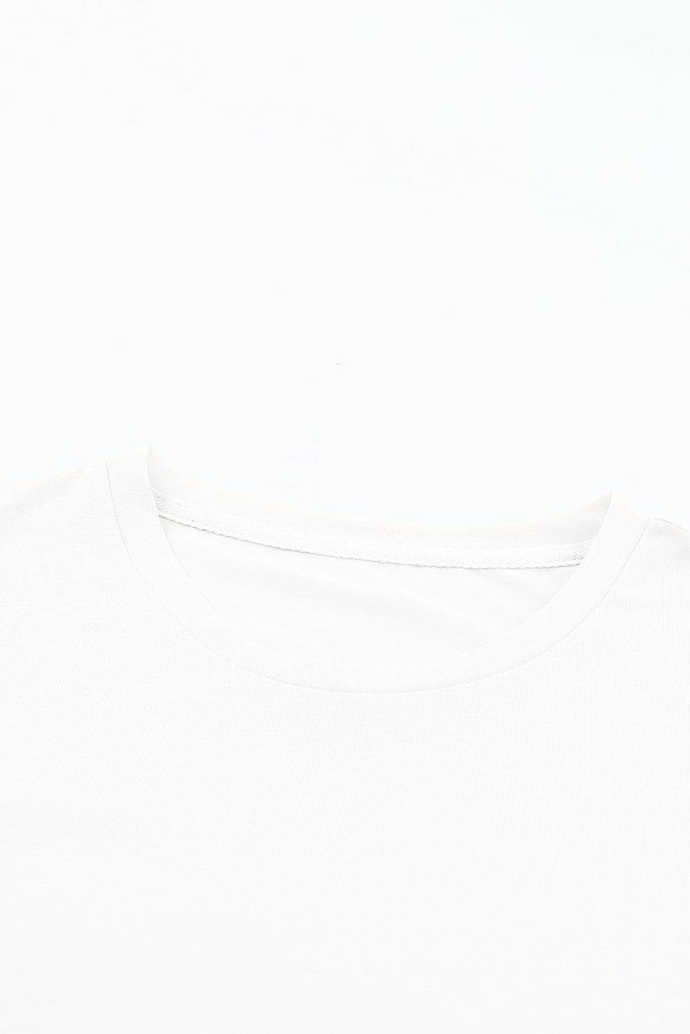 White Casual Plain Crew Neck Tee