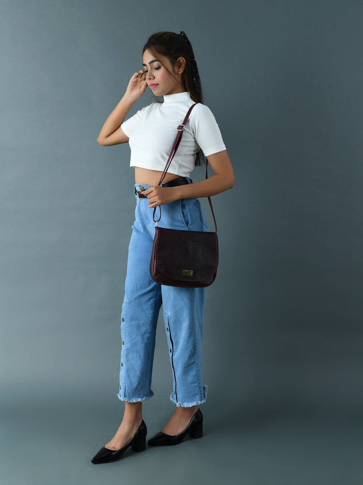 The Croco Satchel- Cherry Red