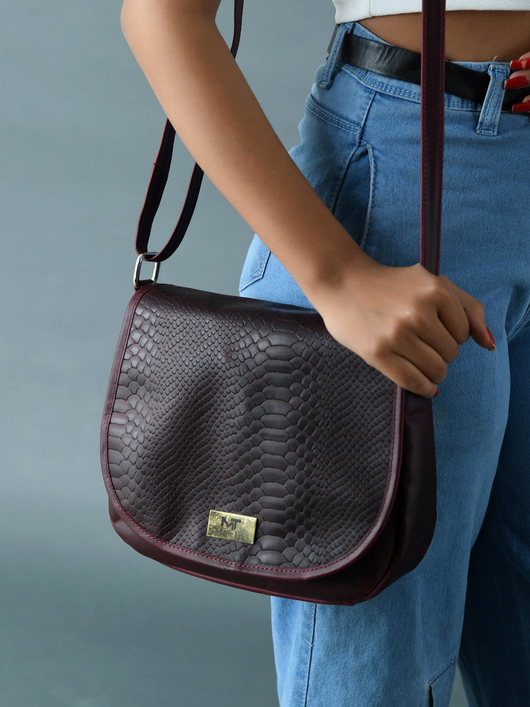 The Croco Satchel- Cherry Red