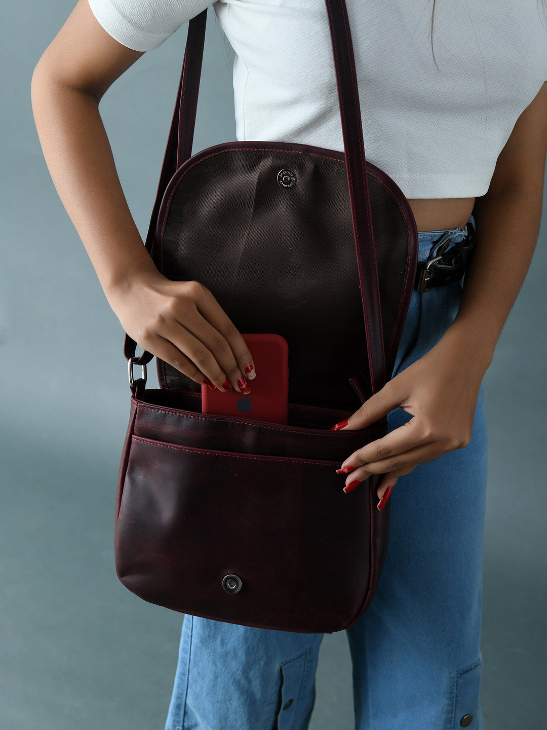 The Croco Satchel- Cherry Red