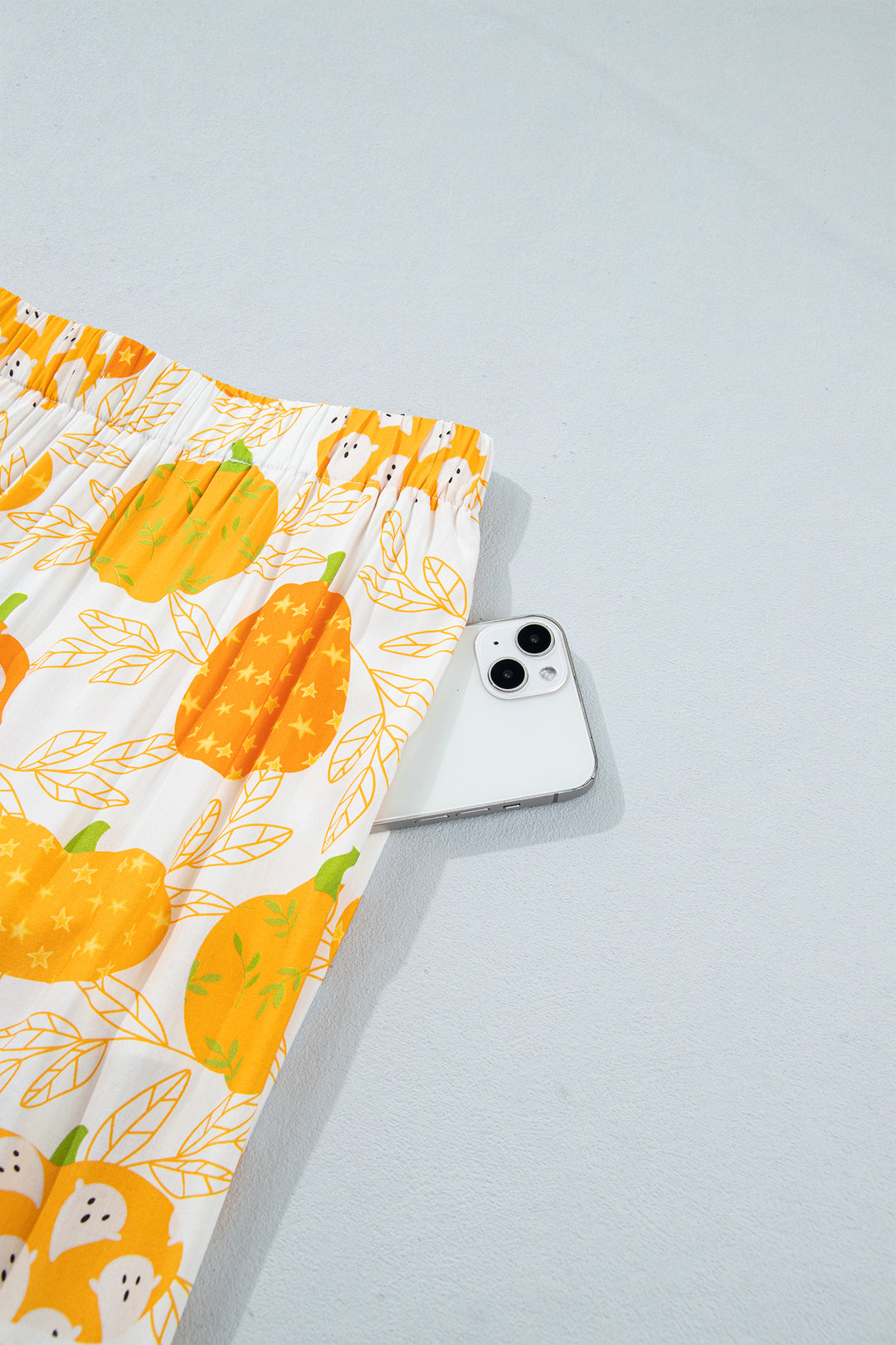 Orange Short Sleeve Pumpkin Print Polka Dot Trim Pocket Pocket Placket Home Wear Lounge Set