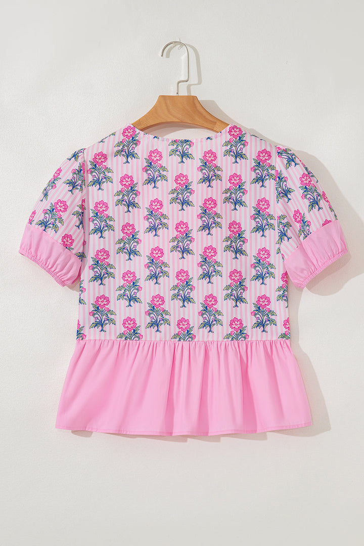 Theodora Patchwork Ruffle Hem Blouse