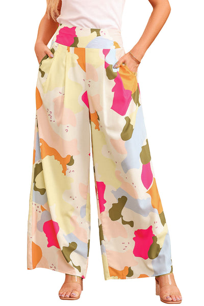 Multicolor Color Palette Print Flowy Wide Leg Pants