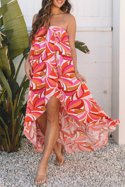 Rose Floral High Low Bandeau Vacay Dress