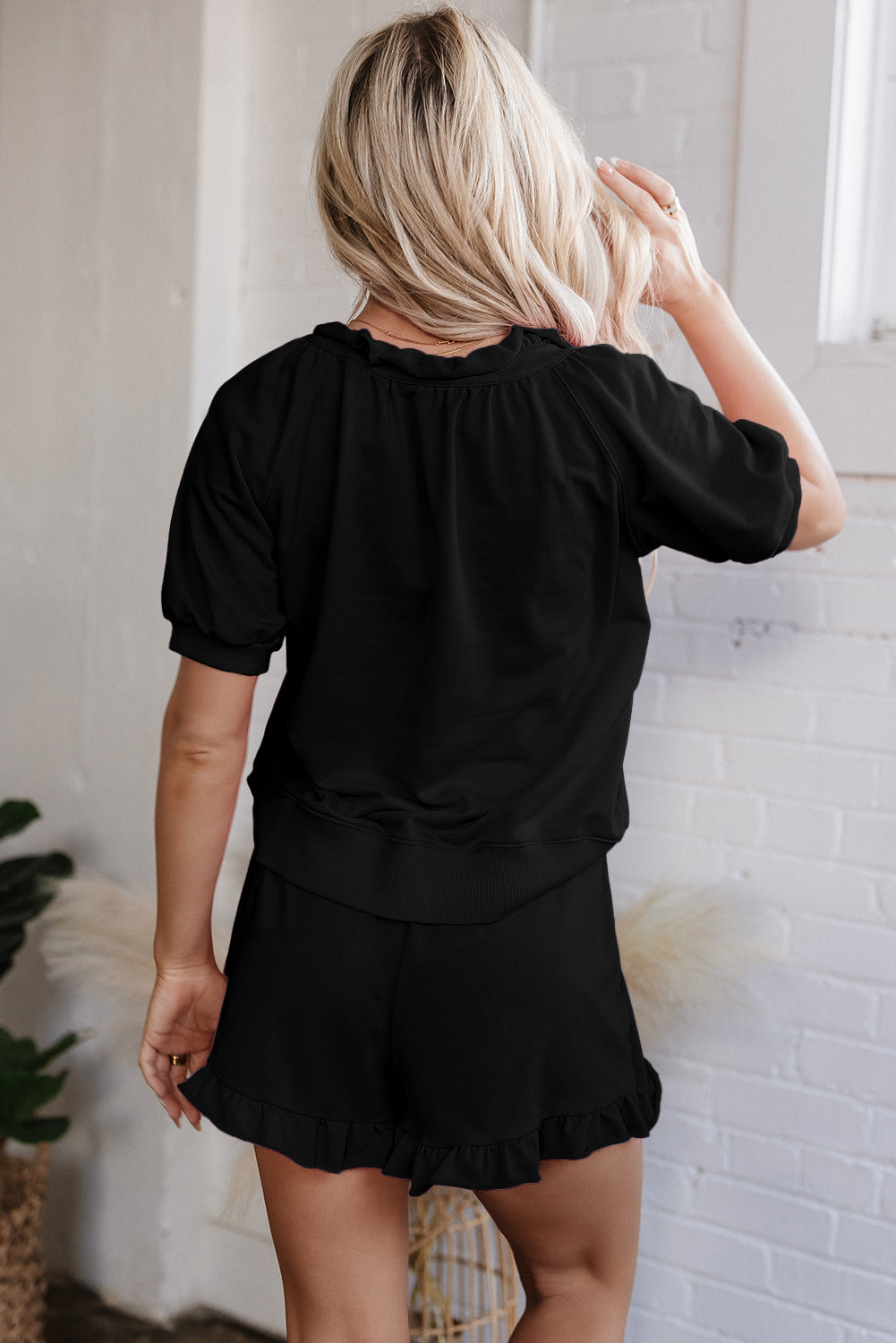 Laylani Puff Sleeve Top and Ruffled Shorts Set