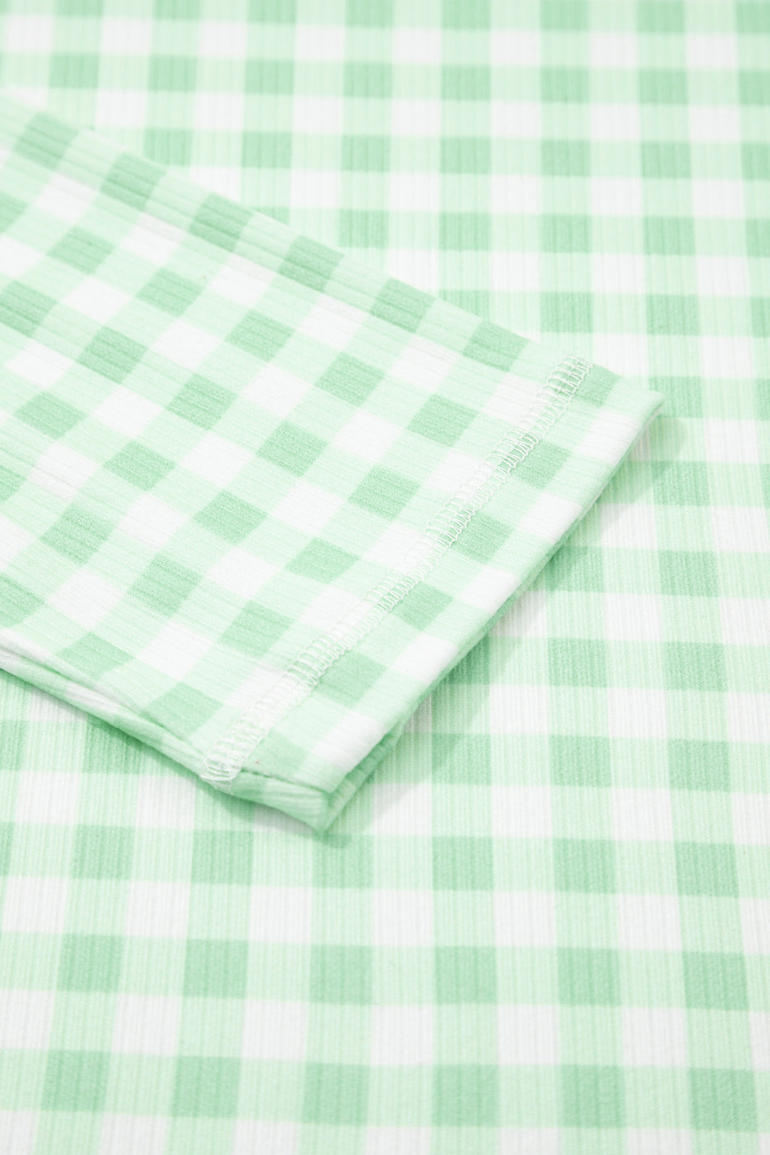 Green Gingham Long Sleeve Loose Top Drawstring Shorts 2pcs Lounge Set