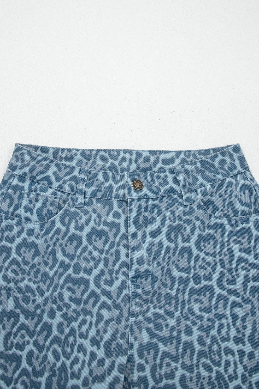 Gray Leopard Frayed Edge Wide Leg High Waist Jeans