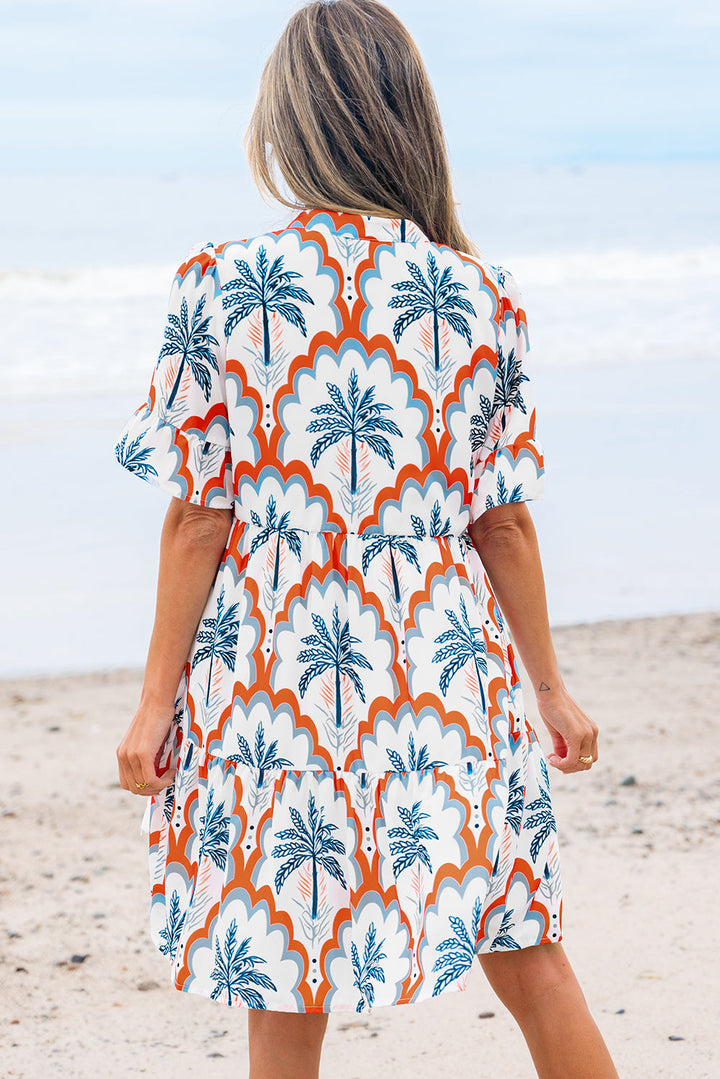 Genesis Palm Tree Printed Short Sleeve Dress