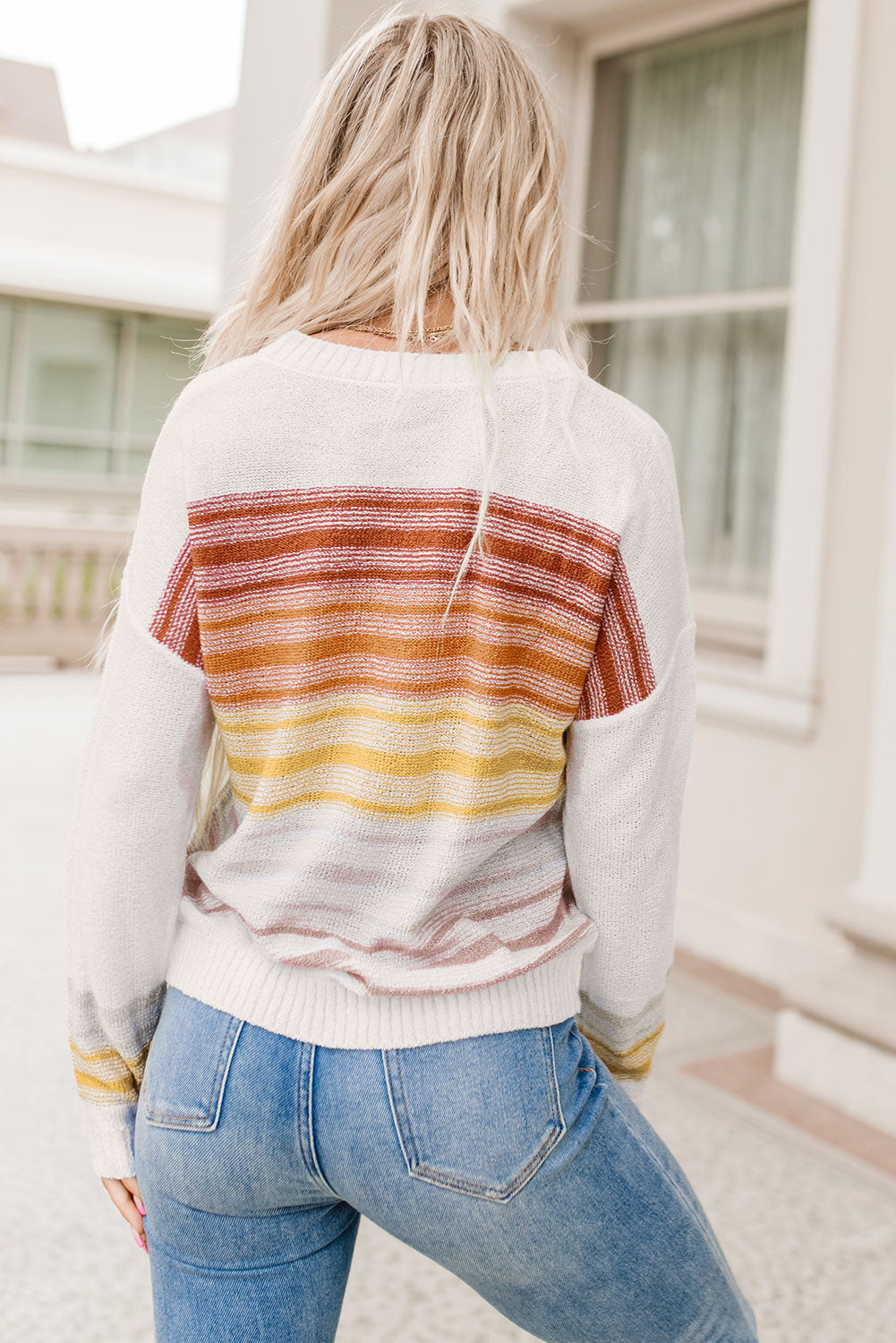 Poppy Stripe Long Sleeve Round Neck Sweater