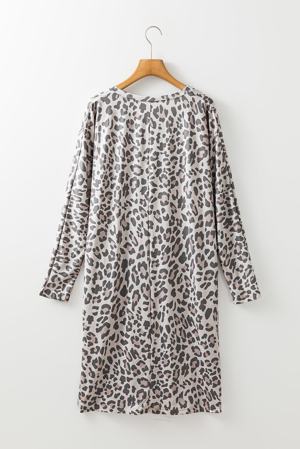 Gray Leopard Print V Neck Loose Fit Mini Dress