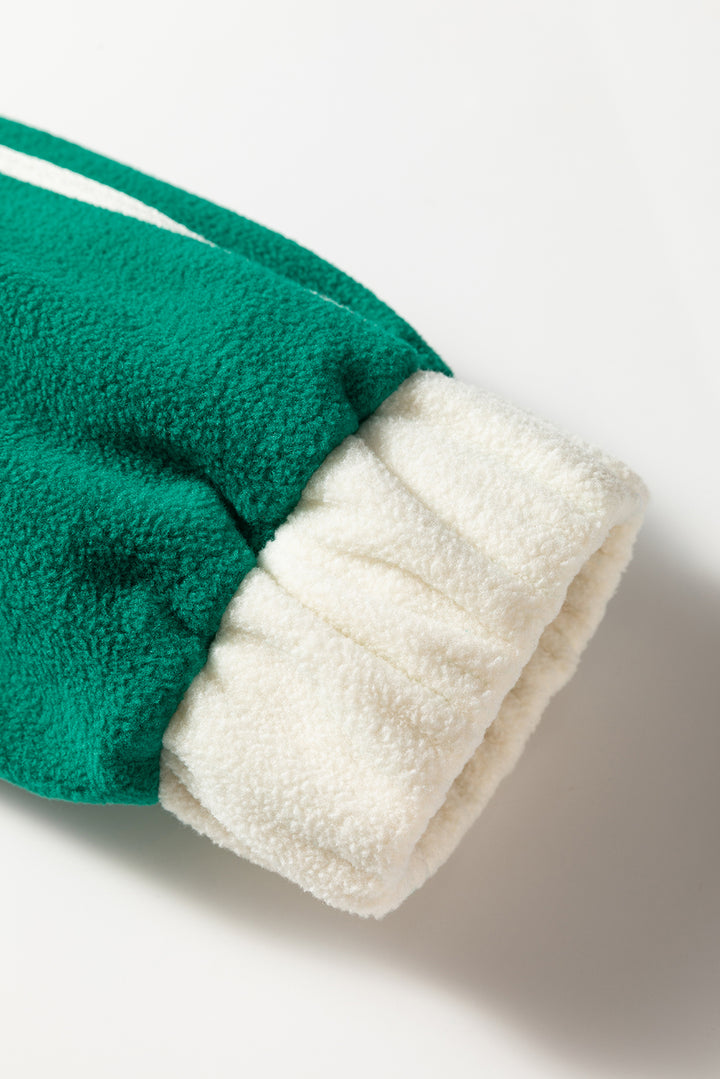 Dark Green Half Zip Contrast Trim Pocketed Plus Size Fleece Sweatshirt