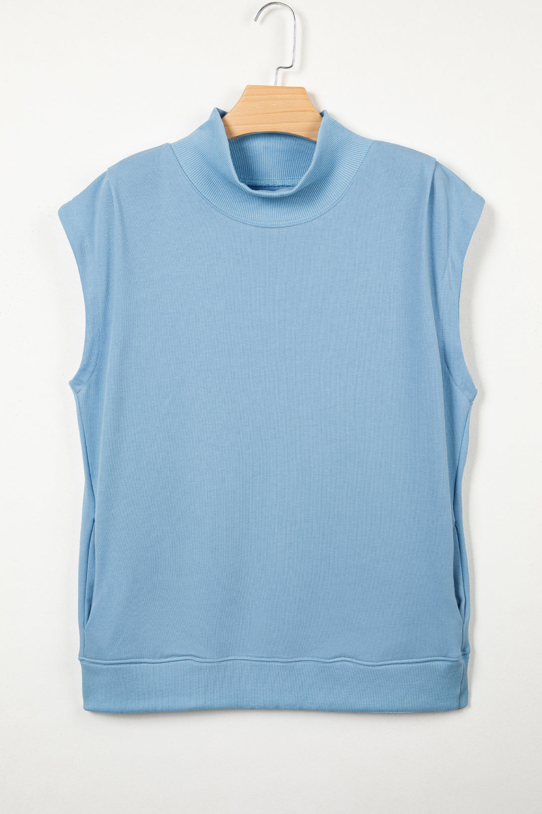 Black Solid Color High Neck Cap Sleeve Loose Top